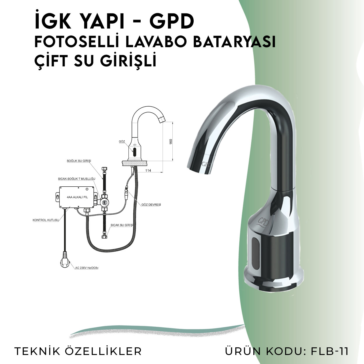 İGK YAPI - GPD Fotoselli Lavabo Bataryası (Çift Su Girişli)  (FLB11)