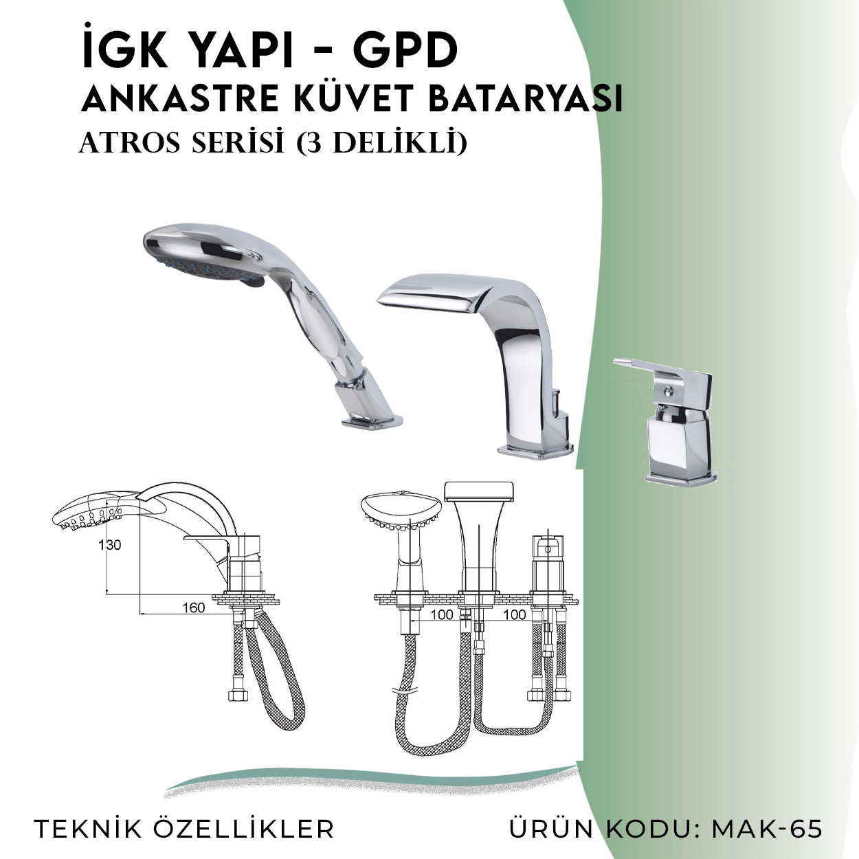 İGK YAPI - GPD Atros Ankastre Küvet Bataryası (3 Delikli)  (MAK65)