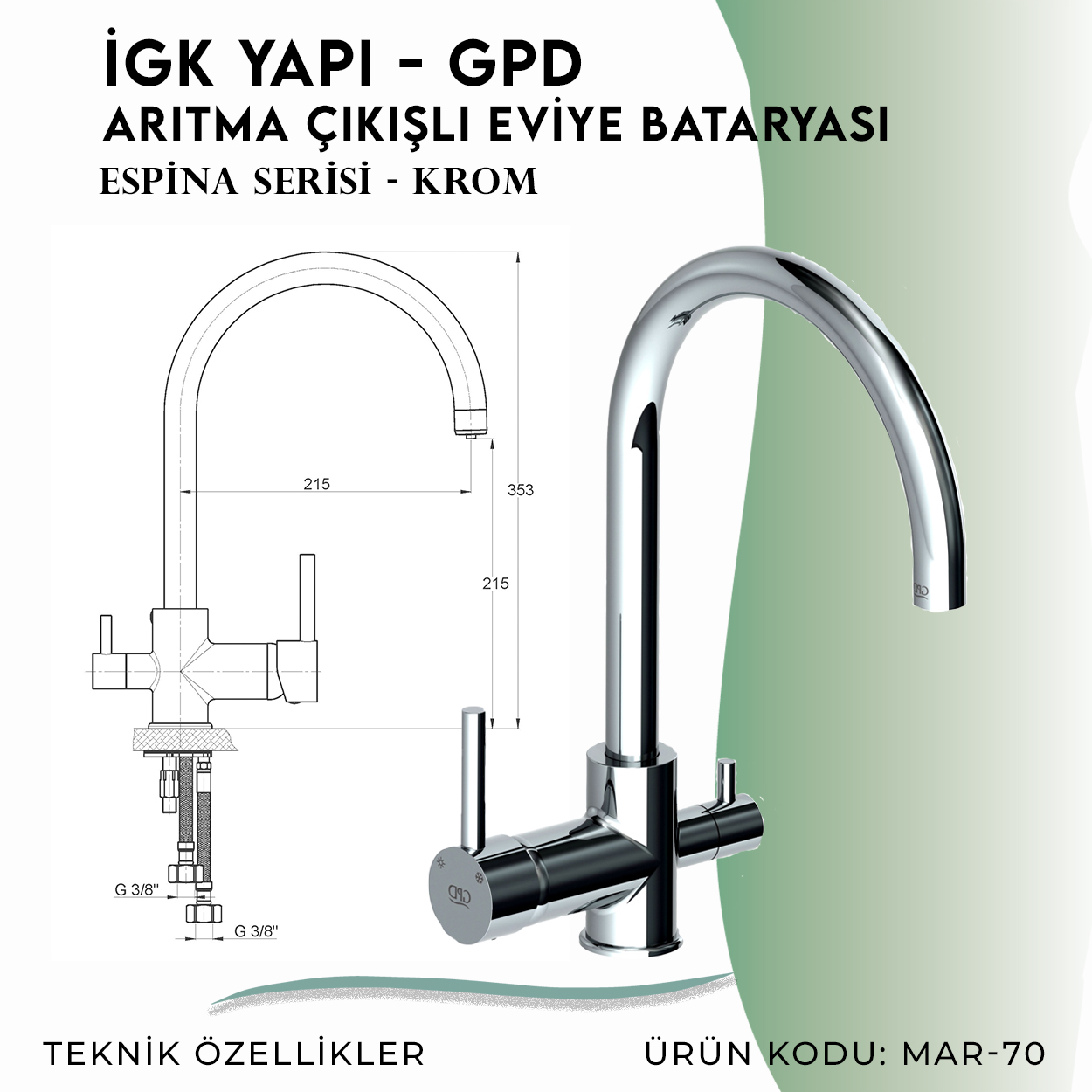 İGK YAPI - GPD Espina Arıtma Çıkışlı Eviye Bataryası  (MAR70)