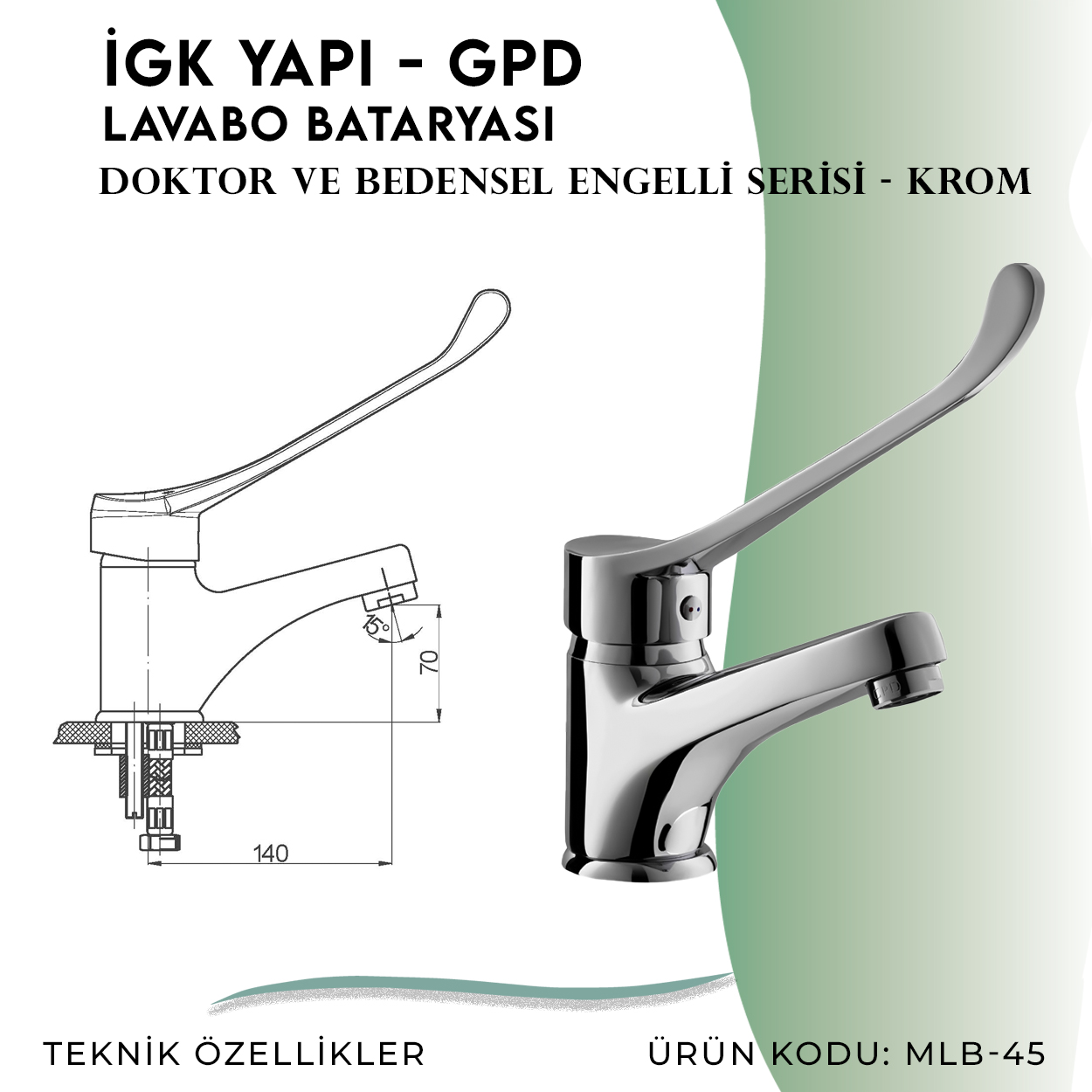 İGK YAPI - GPD Doktor/Bedensel Engelli Lavabo Bataryası  (MLB45)