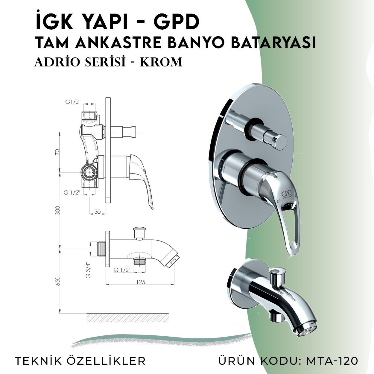 İGK YAPI - GPD Adrio Tam Ankastre Banyo Bataryası  (MTA120)
