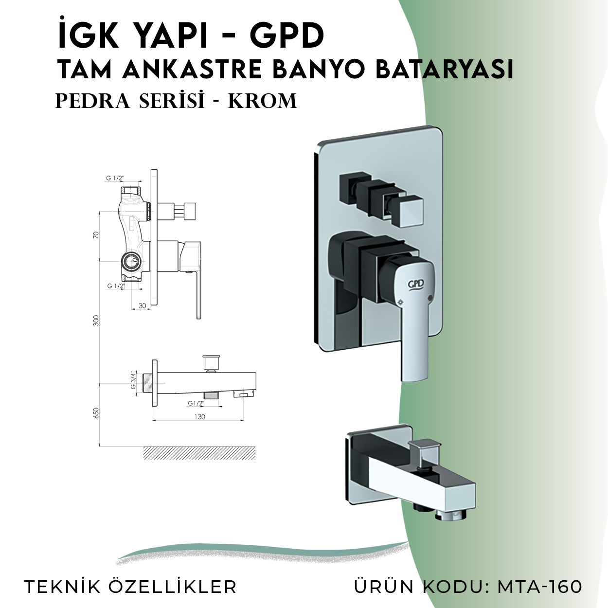 İGK YAPI - GPD Pedra Tam Ankastre Banyo Bataryası  (MTA160)