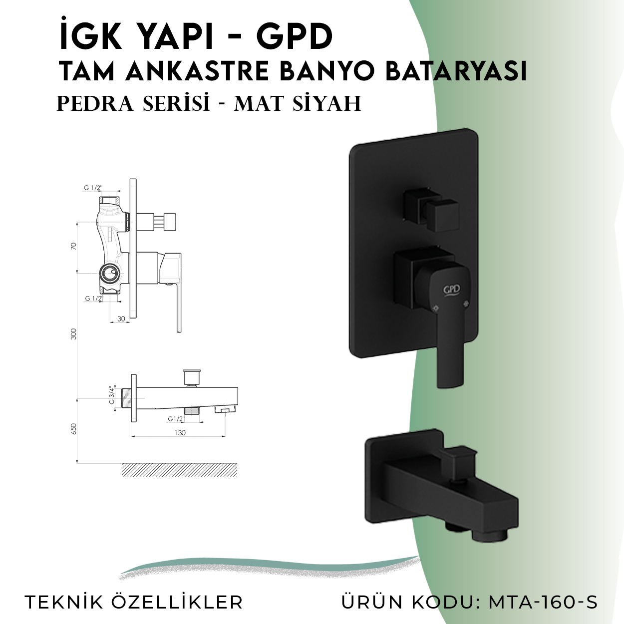 İGK YAPI - GPD S Pedra Tam Ankastre Banyo Bataryası  (MTA160-S)