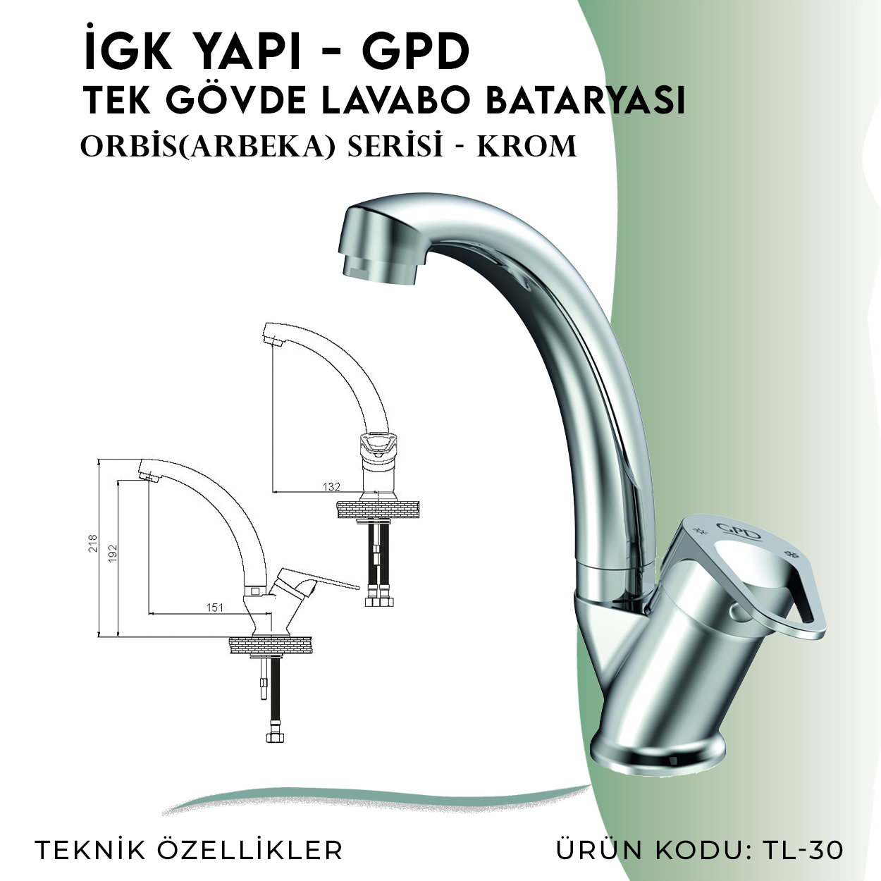 İGK YAPI - GPD Orbis Tek Gövde Lavabo Bataryası  (TL30)